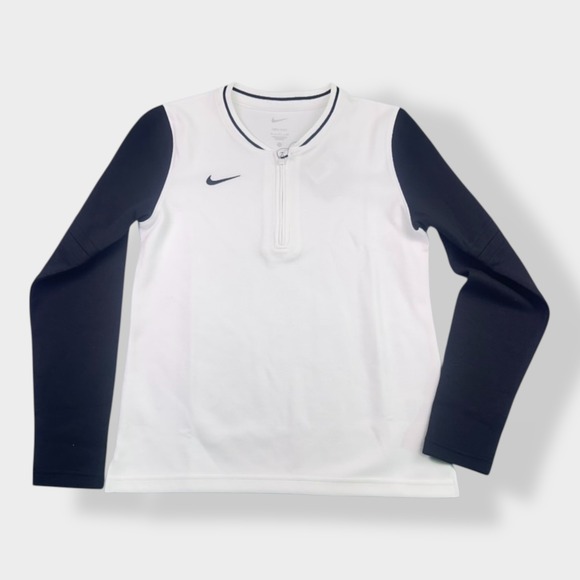 Nike‎ Dri-FIT Women's Zip-Neck Long Sleeve Training Top White Navy NWT - Picture 12 of 12